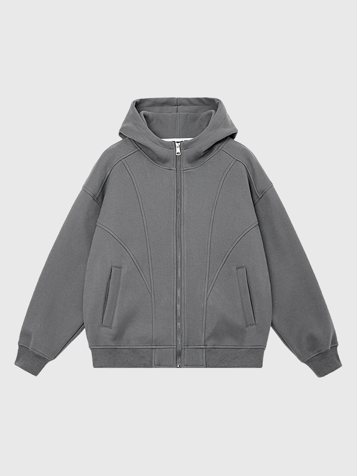 Co-ed Dorm Baggy Seamed Zip-up Hoodie - Grey