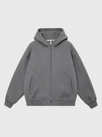 Co-ed Dorm Baggy Seamed Zip-up Hoodie - Grey