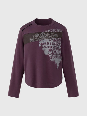 Brick Lane Baggy Graphic Crewneck Sweatshirt - Purple