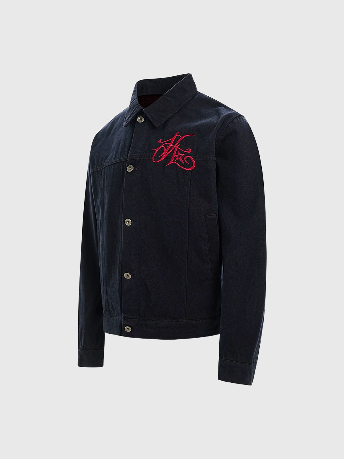 Co-ed Dorm Baggy Embroidered Workwear Jacket - Black
