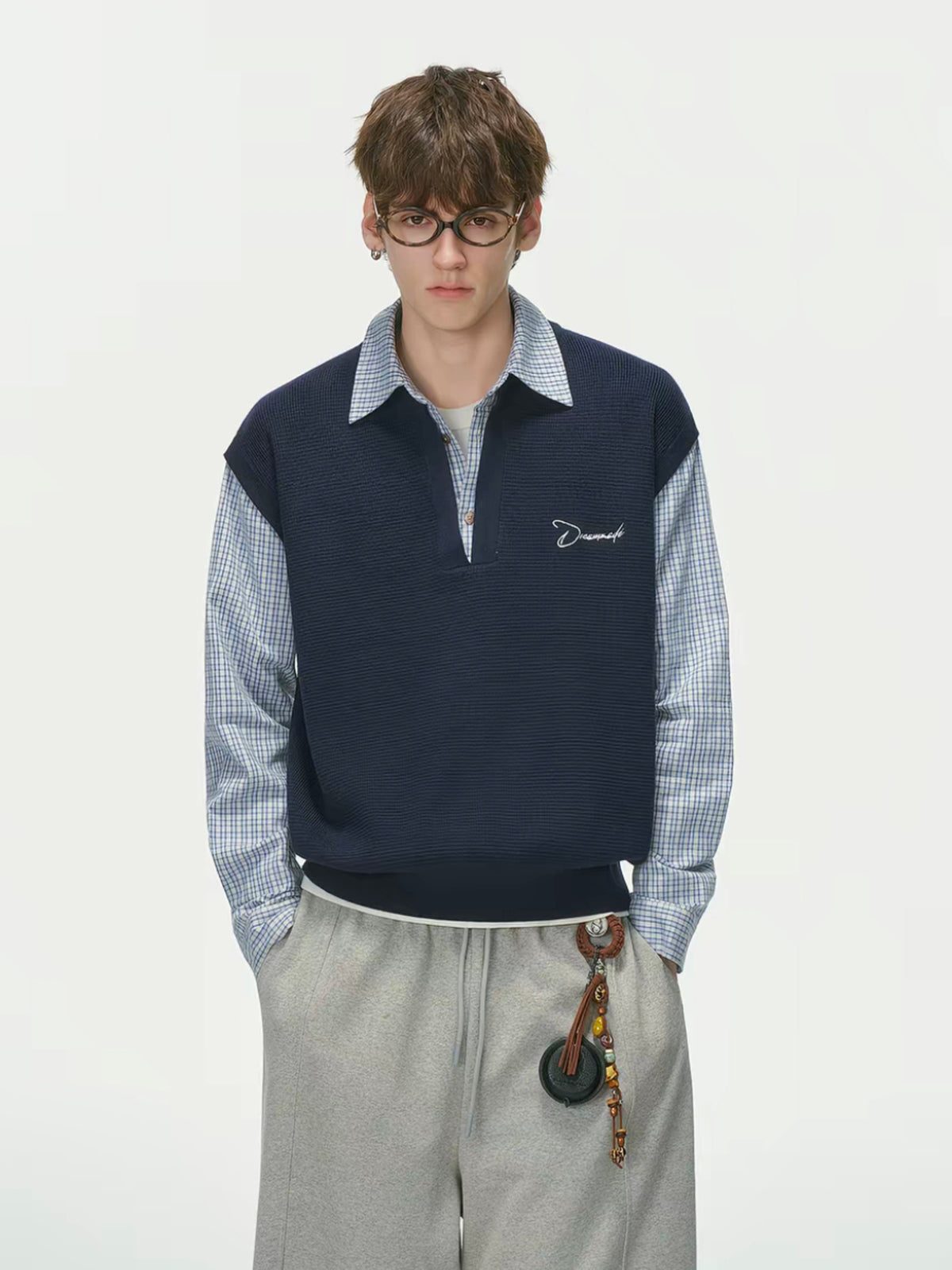 American Club Skimming Layered Look Long Sleeve Top - Grey