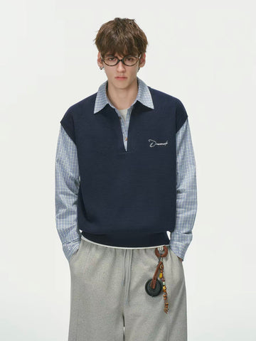 American Club Skimming Layered Look Long Sleeve Top - Grey