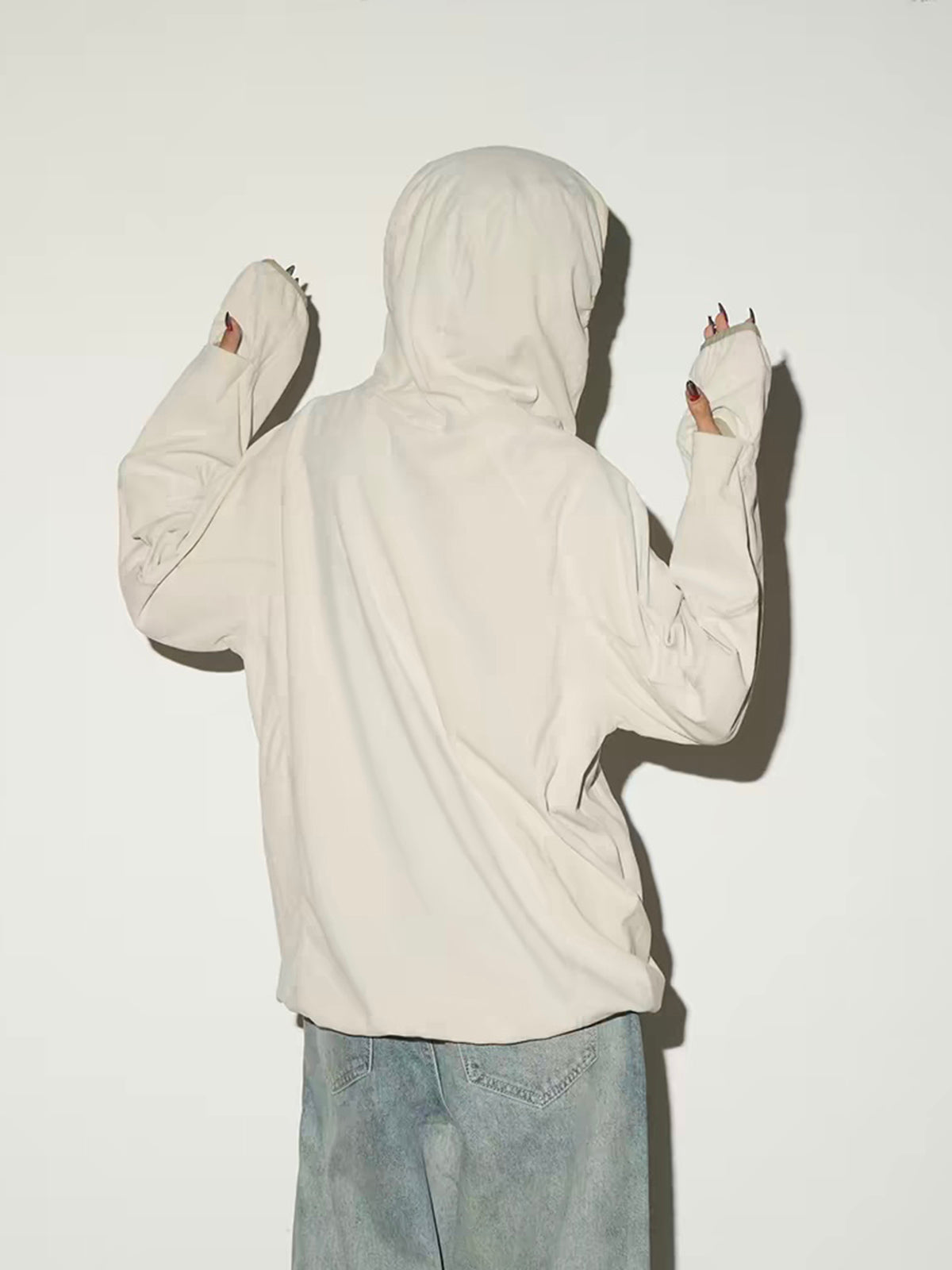 Co-ed Dorm Baggy Minimalist Drawstring Hooded Top - White