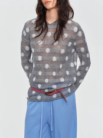 Brick Lane Skimming Patterned Crewneck Knit Sweater - Blue