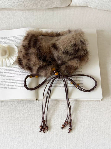 Brick Lane Gradient Faux Fur Tie-Front Collar Scarf - Coffee