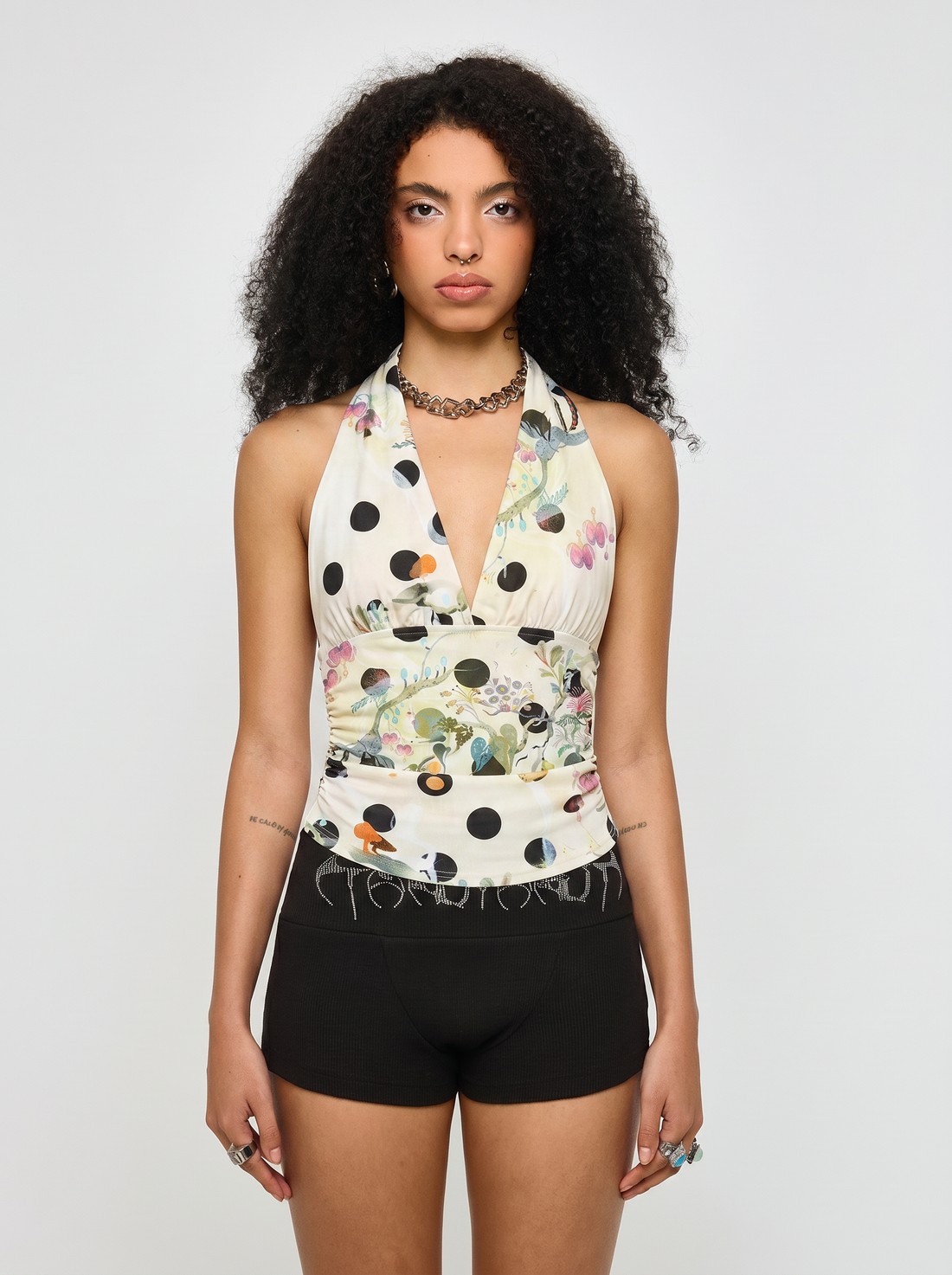 Close Range Floral Halter Top – Ivory Cream