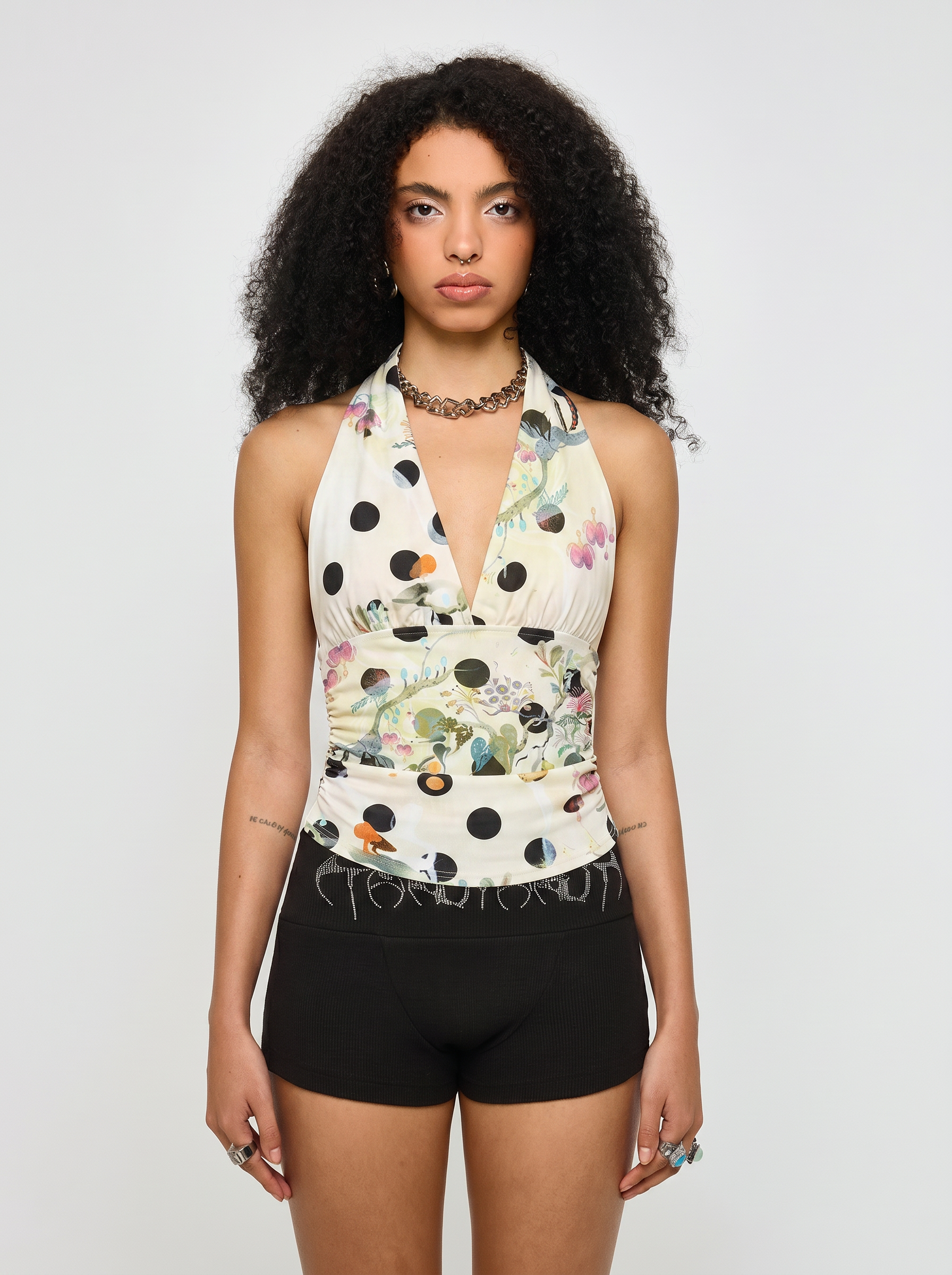 Close Range Floral Halter Top – Ivory Cream