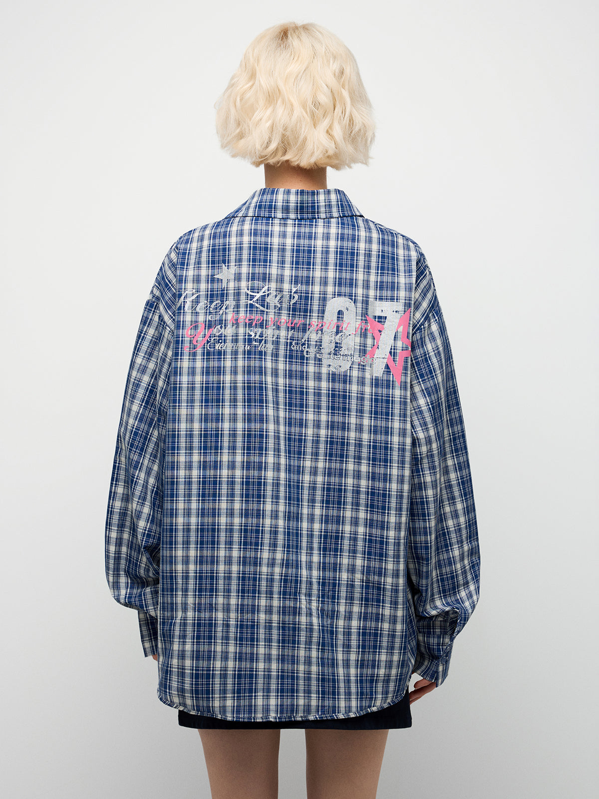 Blue Plaid Embroidered Detail Shirt – Navy Blue