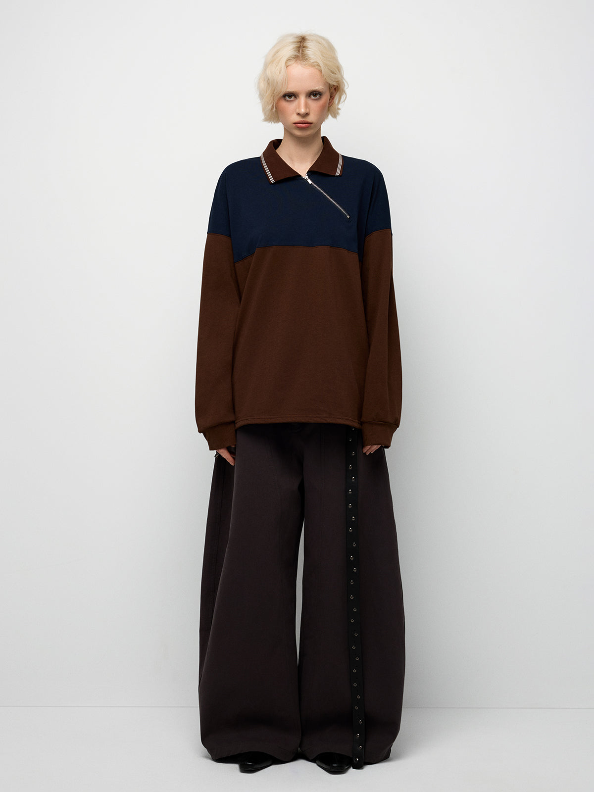 Heritage Half-Zip Polo - Navy Brown