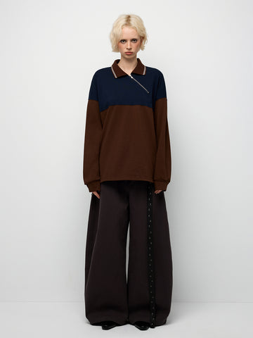 Heritage Half-Zip Polo - Navy Brown