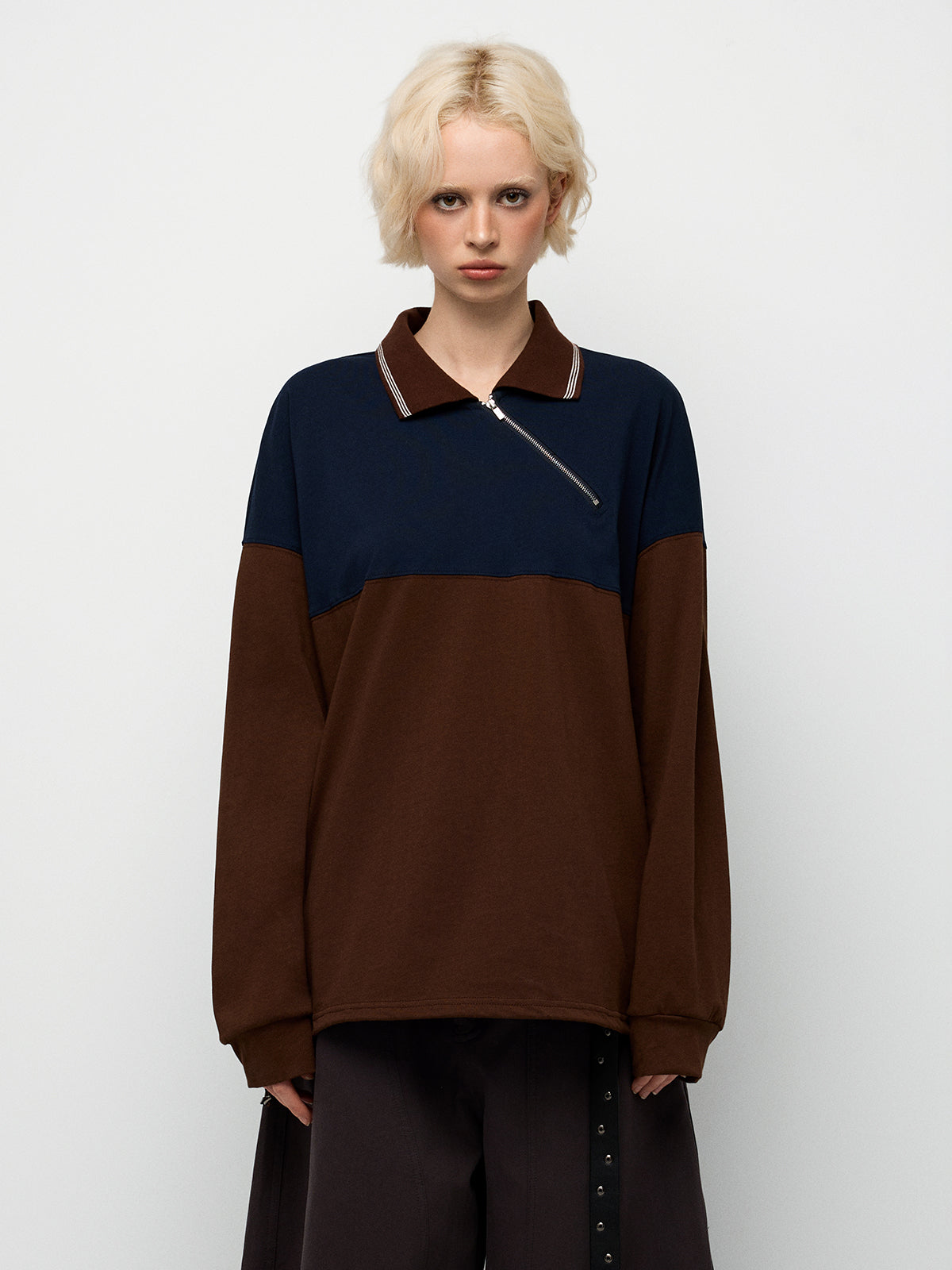 Heritage Half-Zip Polo - Navy Brown