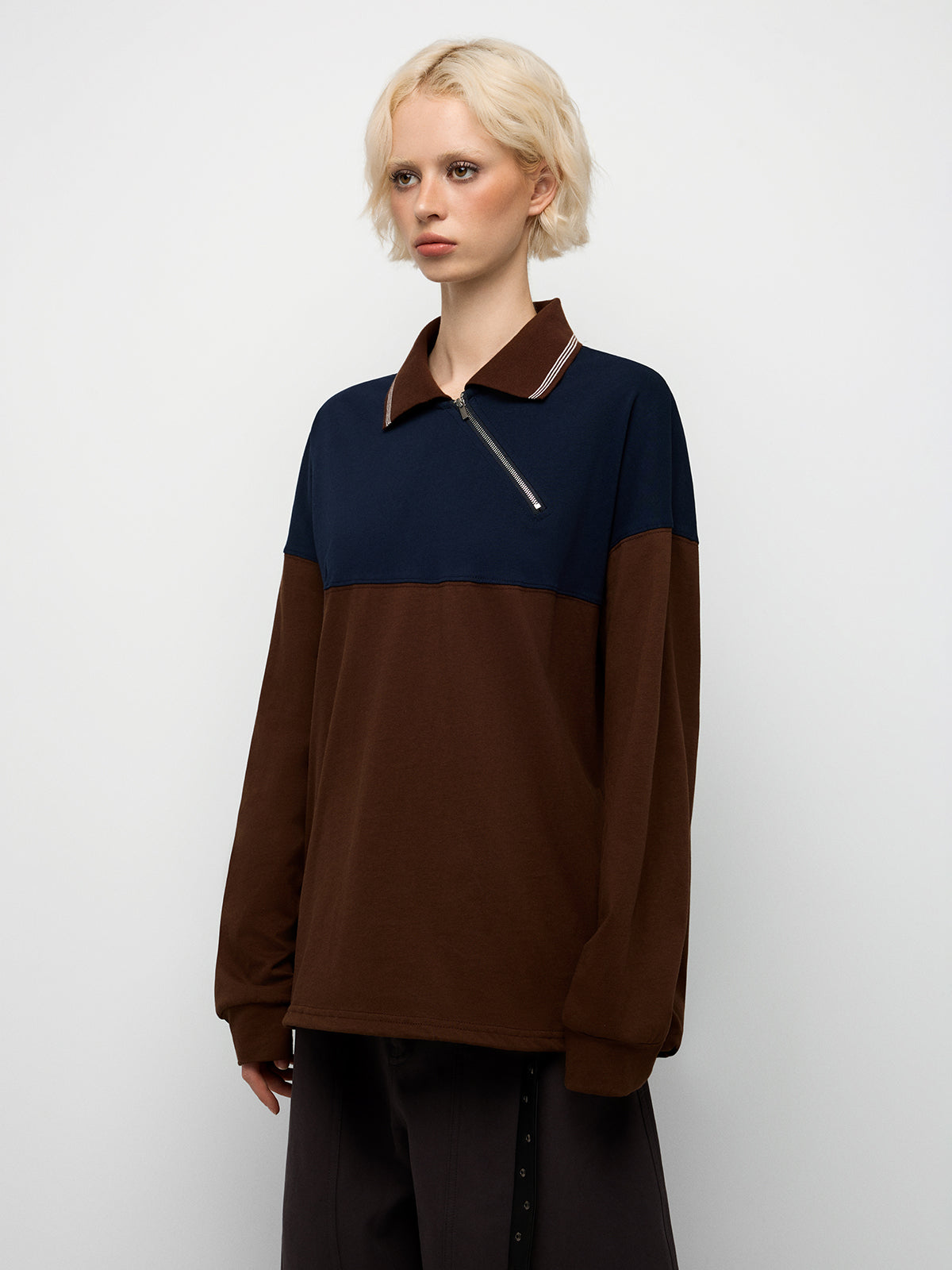Heritage Half-Zip Polo - Navy Brown