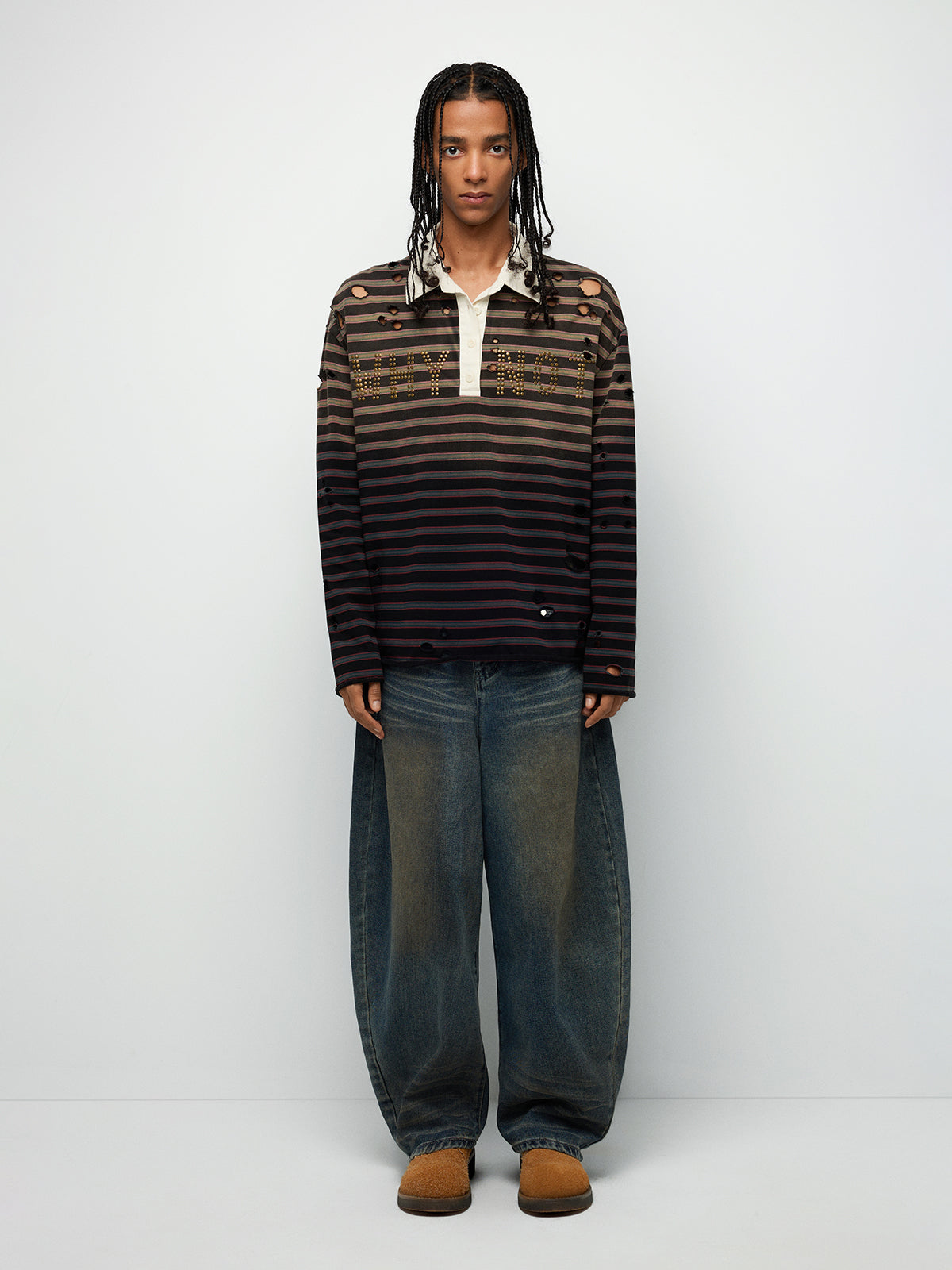 Why Not Collar Polo Sweatshirt – Brown Navy