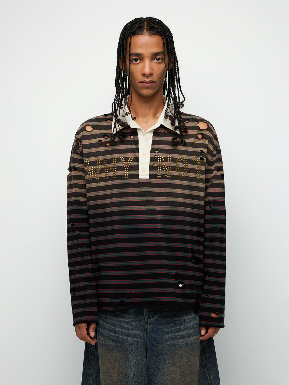 Why Not Collar Polo Sweatshirt – Brown Navy