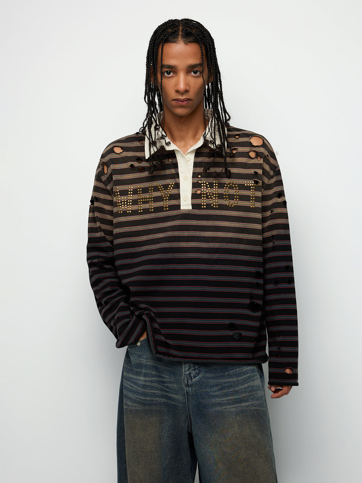 Why Not Collar Polo Sweatshirt – Brown Navy