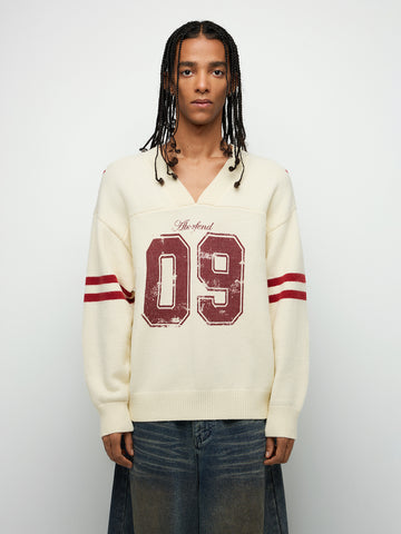 Collegiate V-Neck Sweater – Cream Burgundy