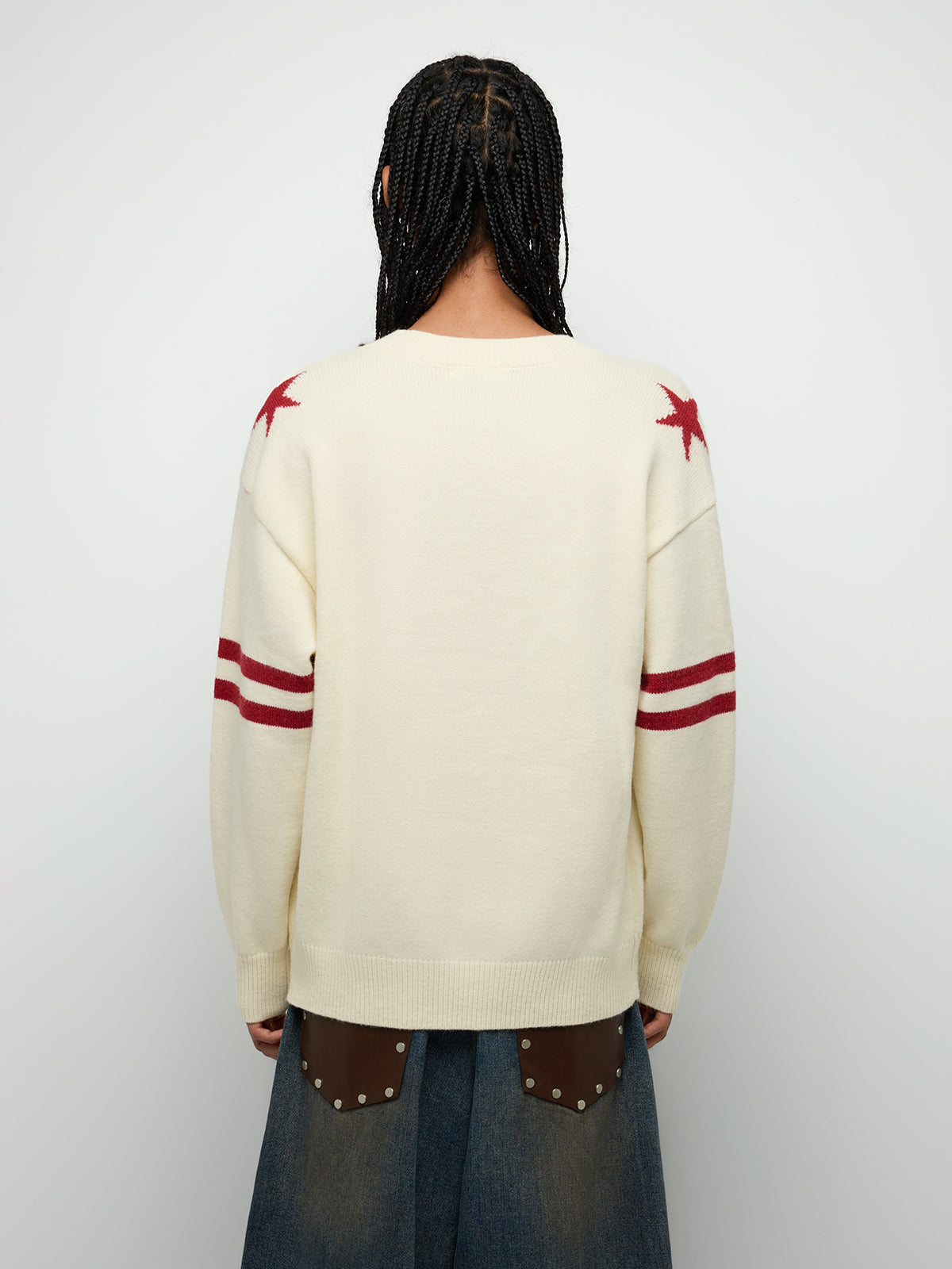 Collegiate V-Neck Sweater – Cream Burgundy