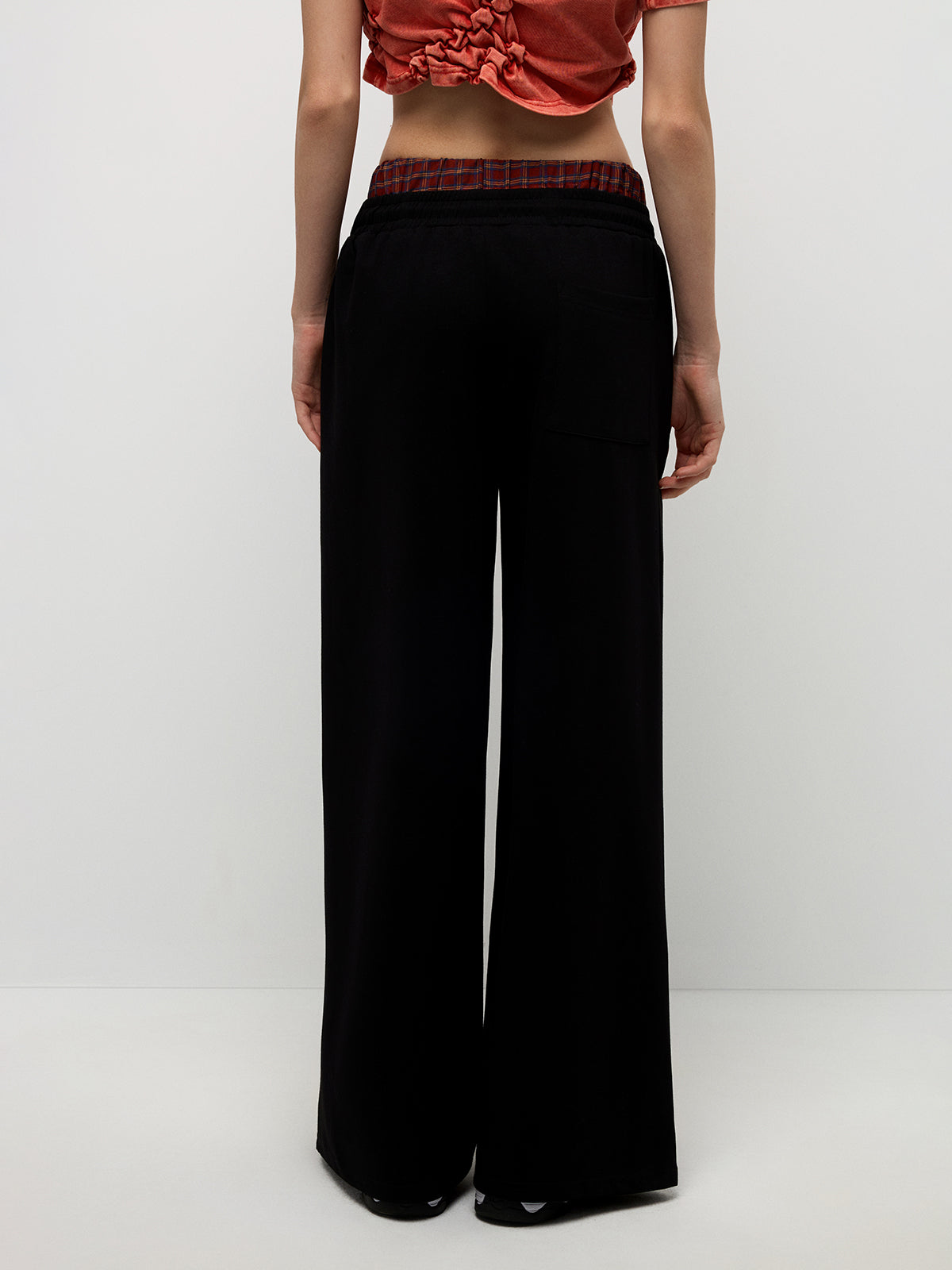 Plaid Waistband Pants - Red Black