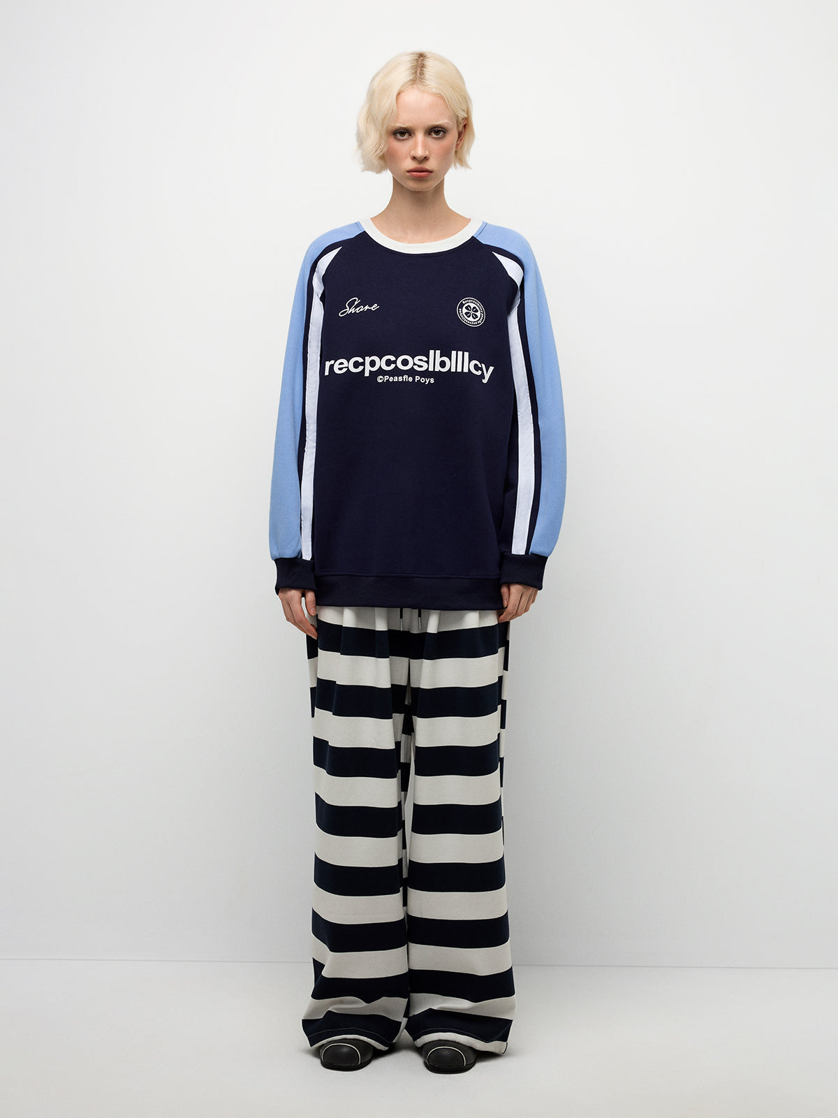 Wide Stripe Pants - Black White