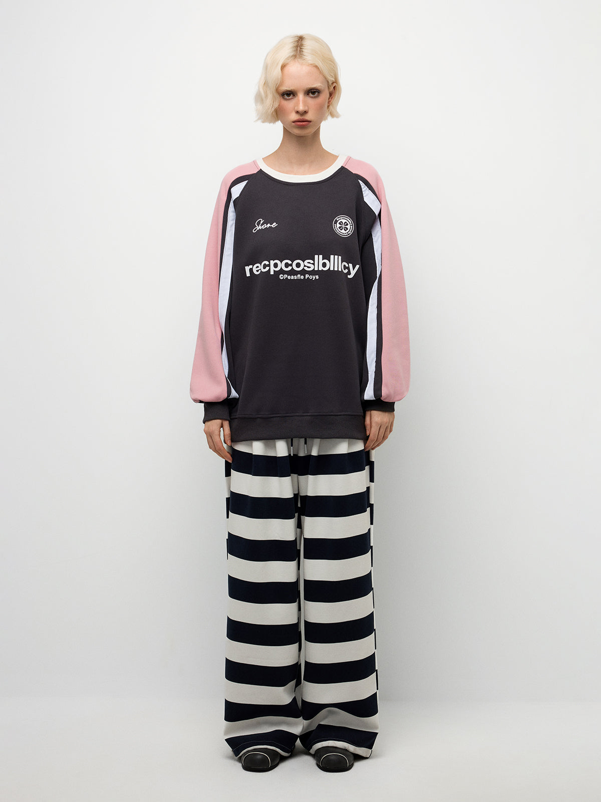 Wide Stripe Pants - Black White