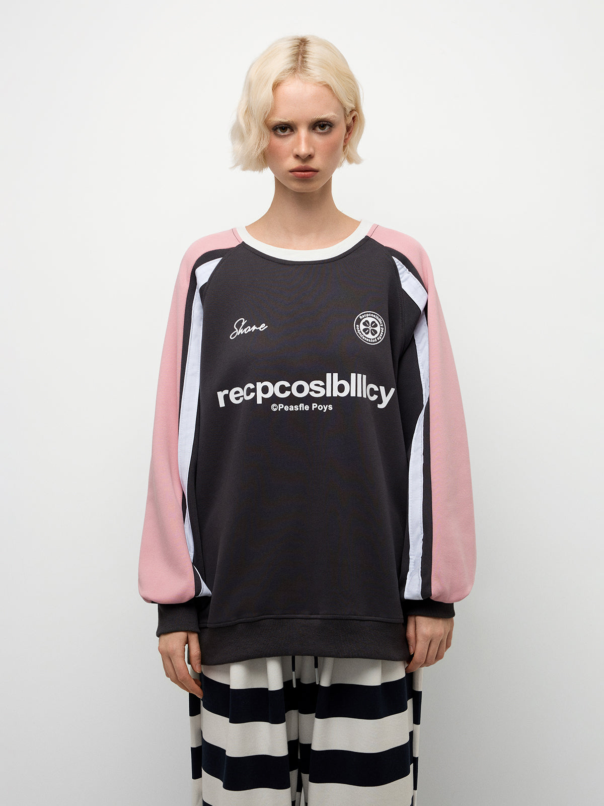 Two-Tone Crew Sweatshirt - Black Pink