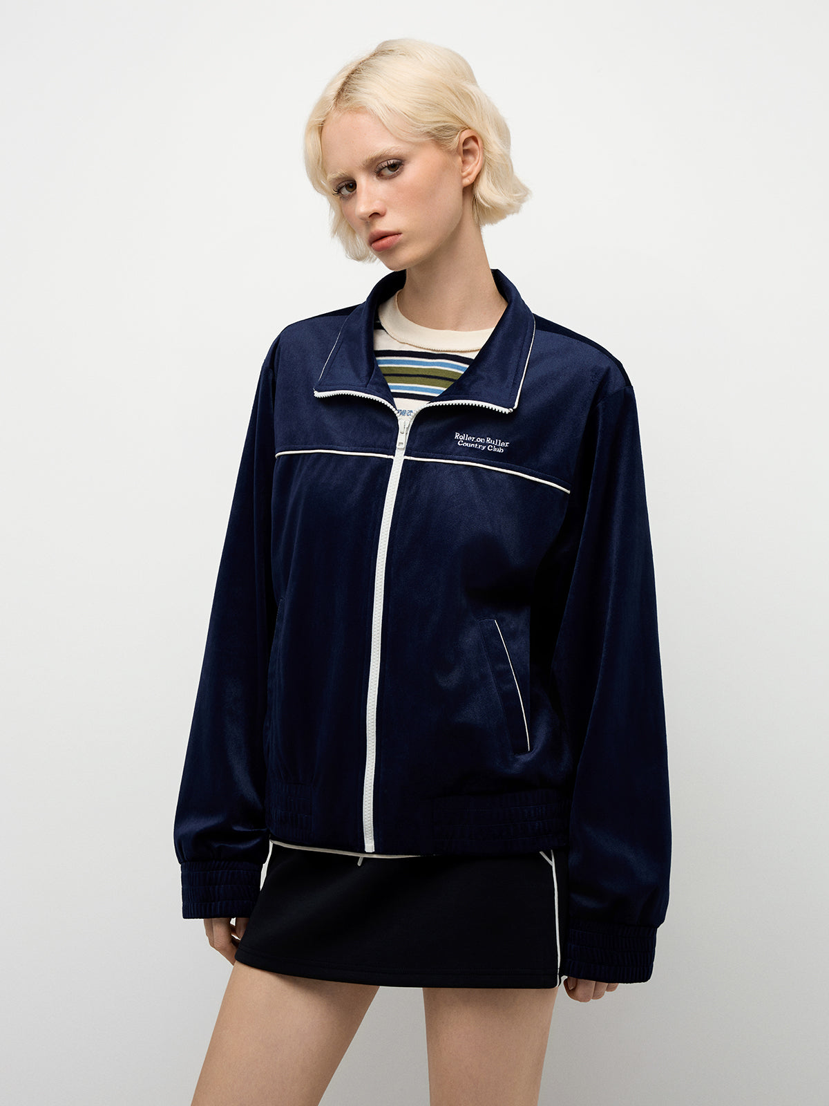 Parallel Lines Zip Jacket – Navy Blue