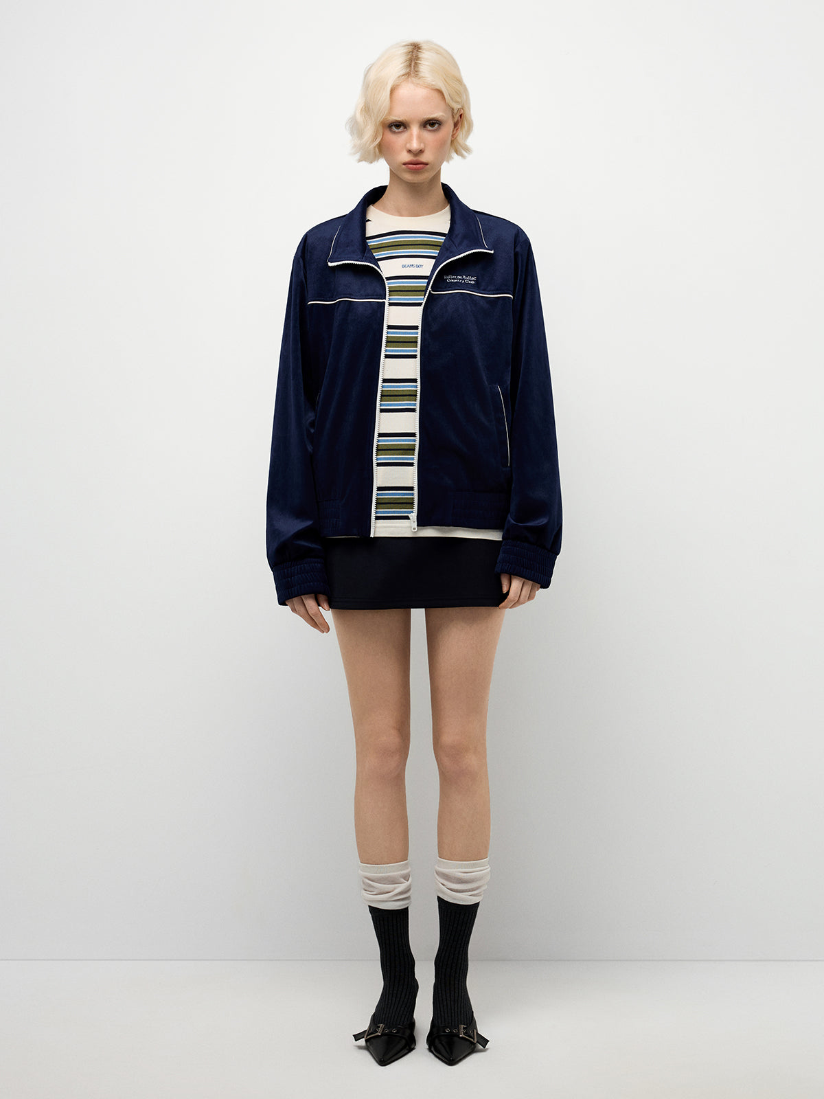 Parallel Lines Zip Jacket – Navy Blue