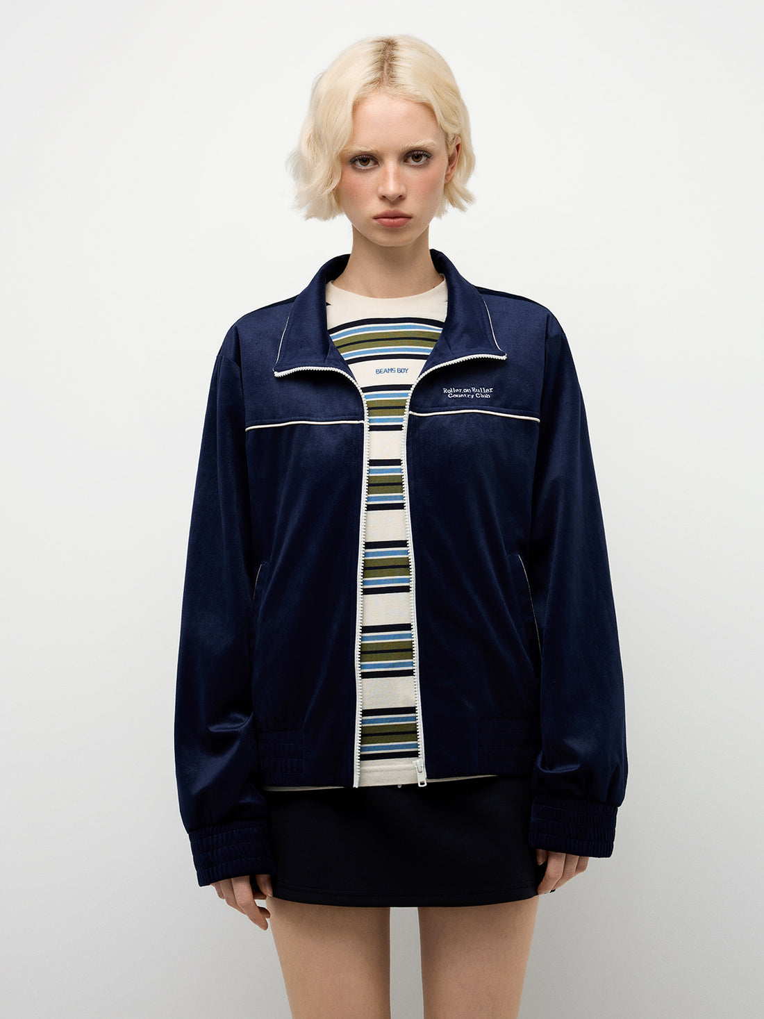 Parallel Lines Zip Jacket – Navy Blue