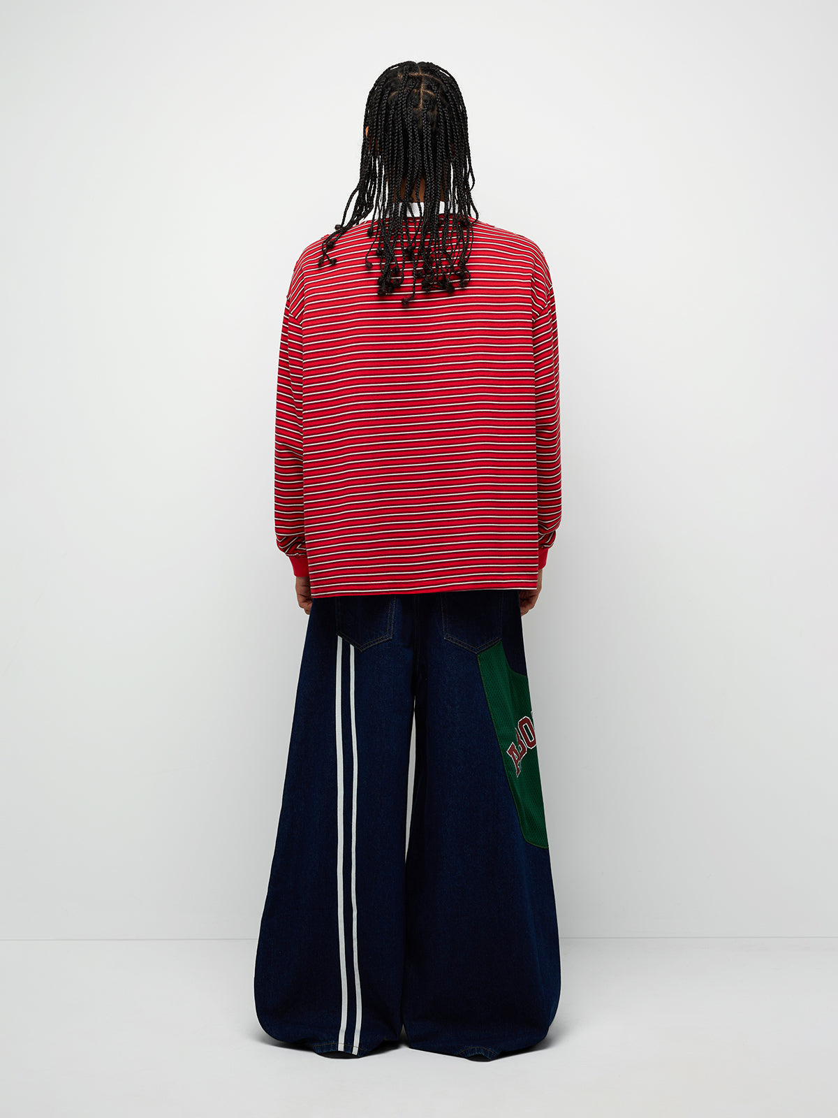 Patchwork Wide-Leg Denim Jeans – Denim Blue