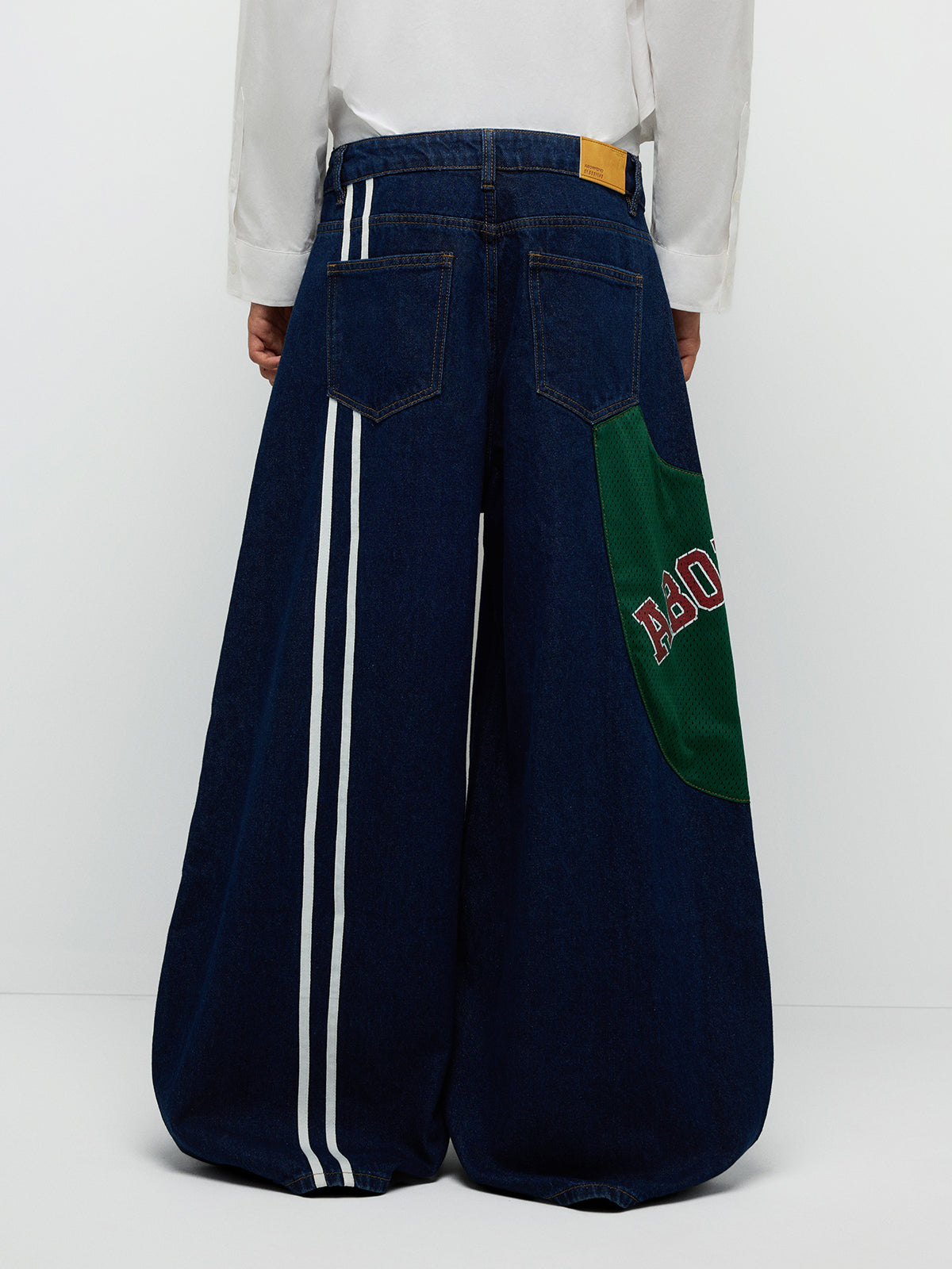Patchwork Wide-Leg Denim Jeans – Denim Blue