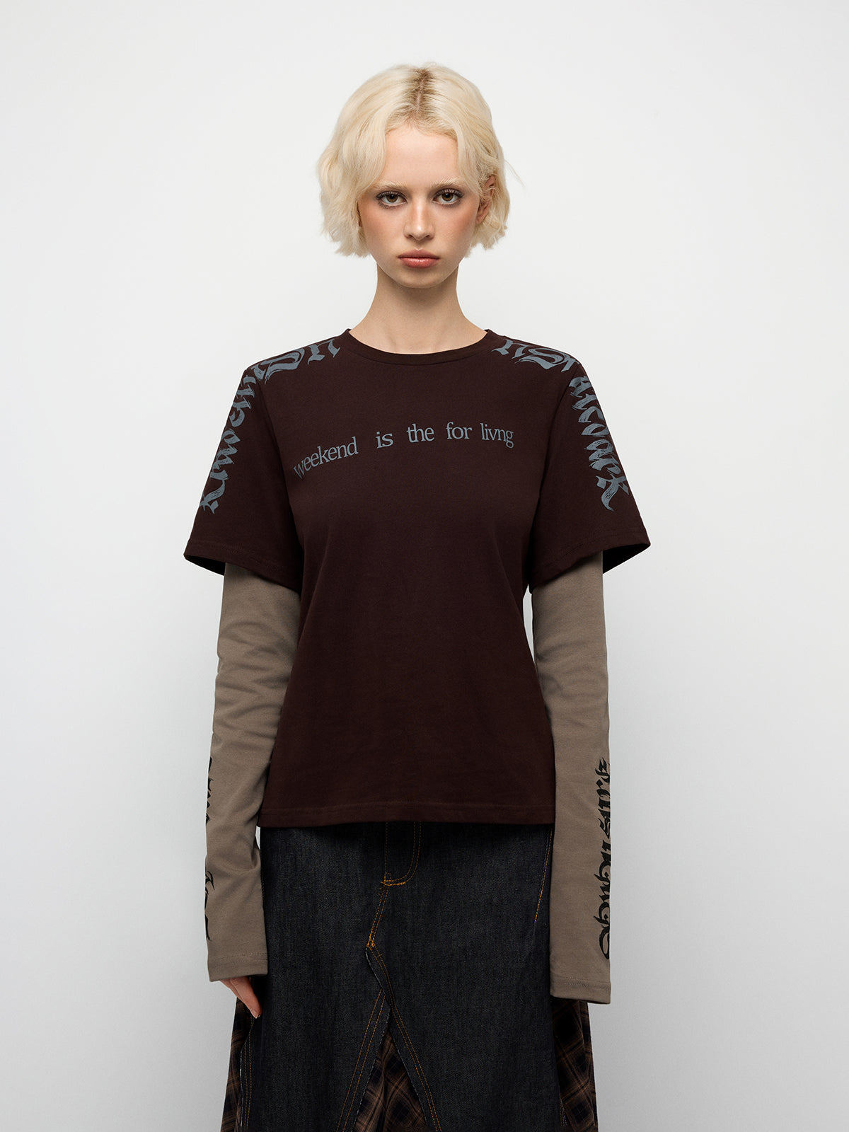 Street Graffiti Layered Sleevetee - Mocha Brown