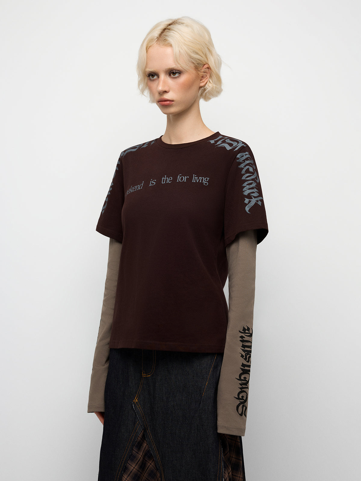 Street Graffiti Layered Sleevetee - Mocha Brown