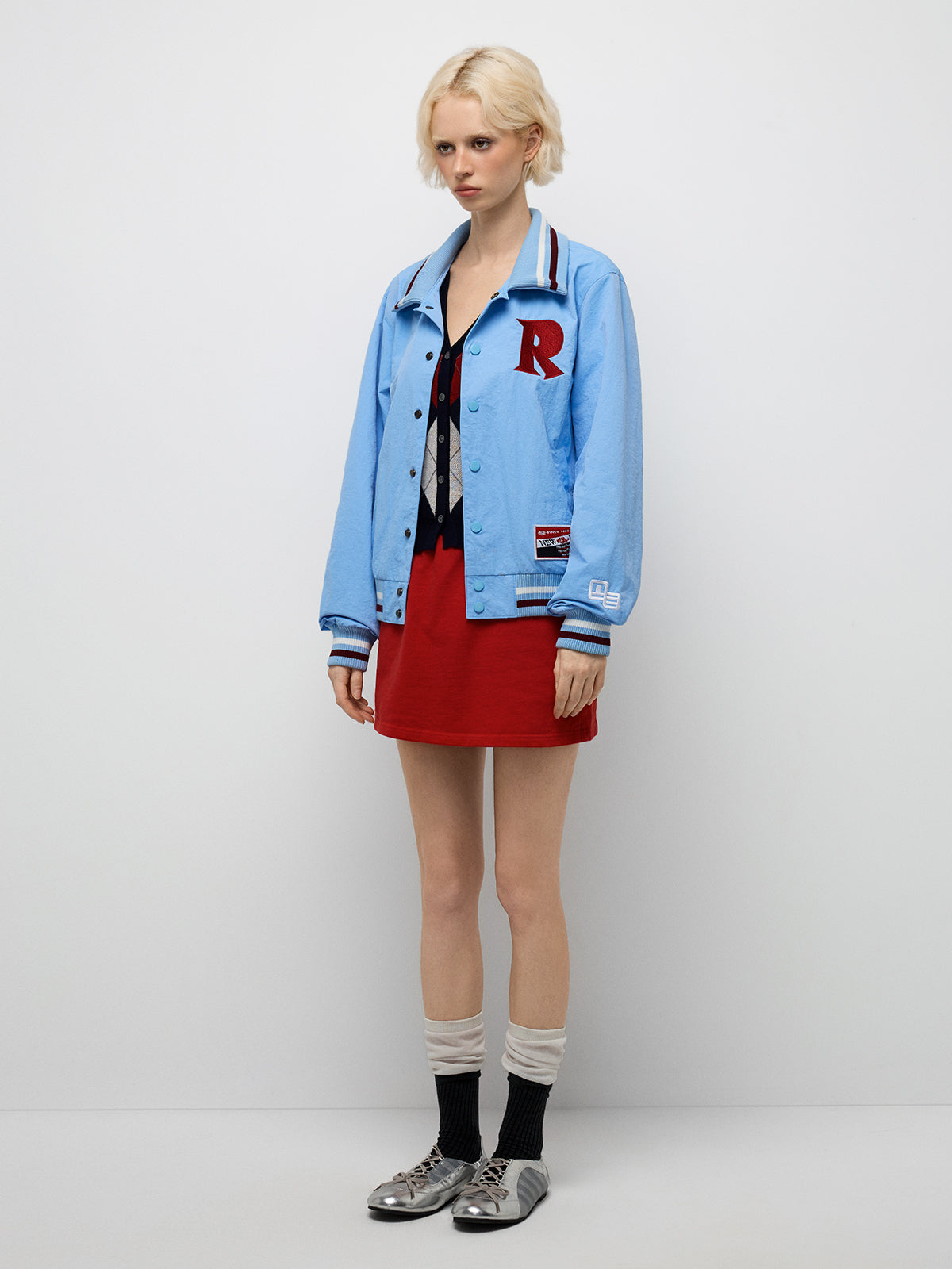 Skyline Note Varsity Jacket - Light Blue