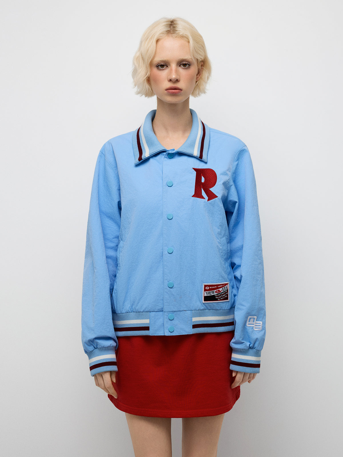 Skyline Note Varsity Jacket - Light Blue