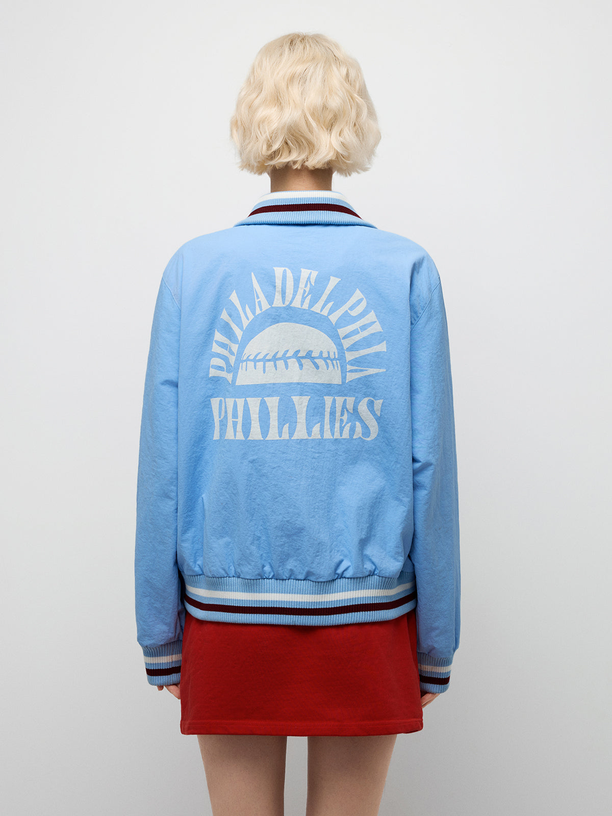 Skyline Note Varsity Jacket - Light Blue