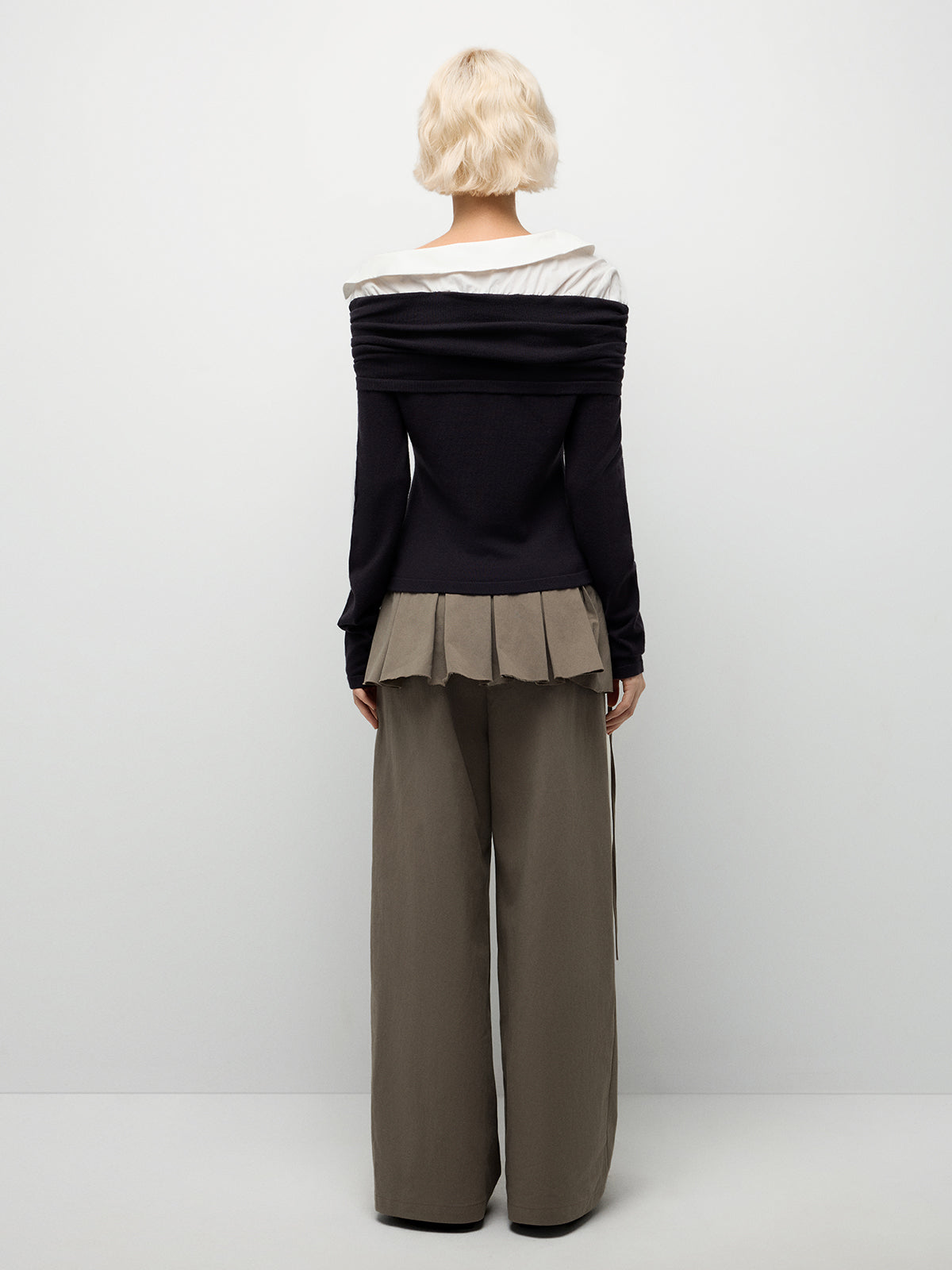 Whisper Fold Knit Top – Charcoal Ivory