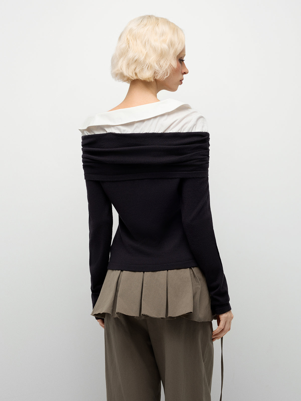 Whisper Fold Knit Top – Charcoal Ivory