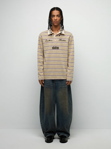 Rulebook Polo Sweatshirt - Cream Stripe