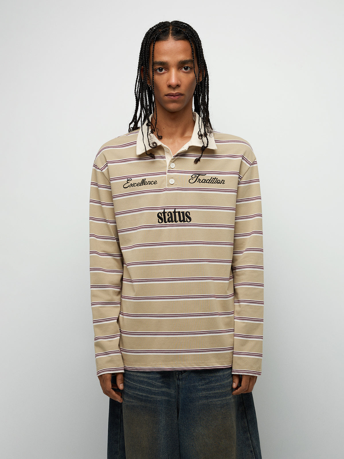 Rulebook Polo Sweatshirt - Cream Stripe