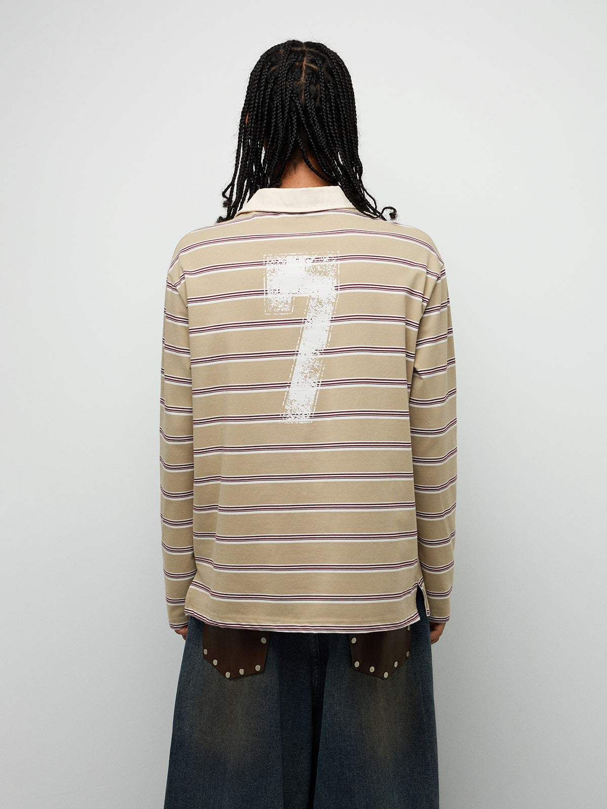 Rulebook Polo Sweatshirt - Cream Stripe