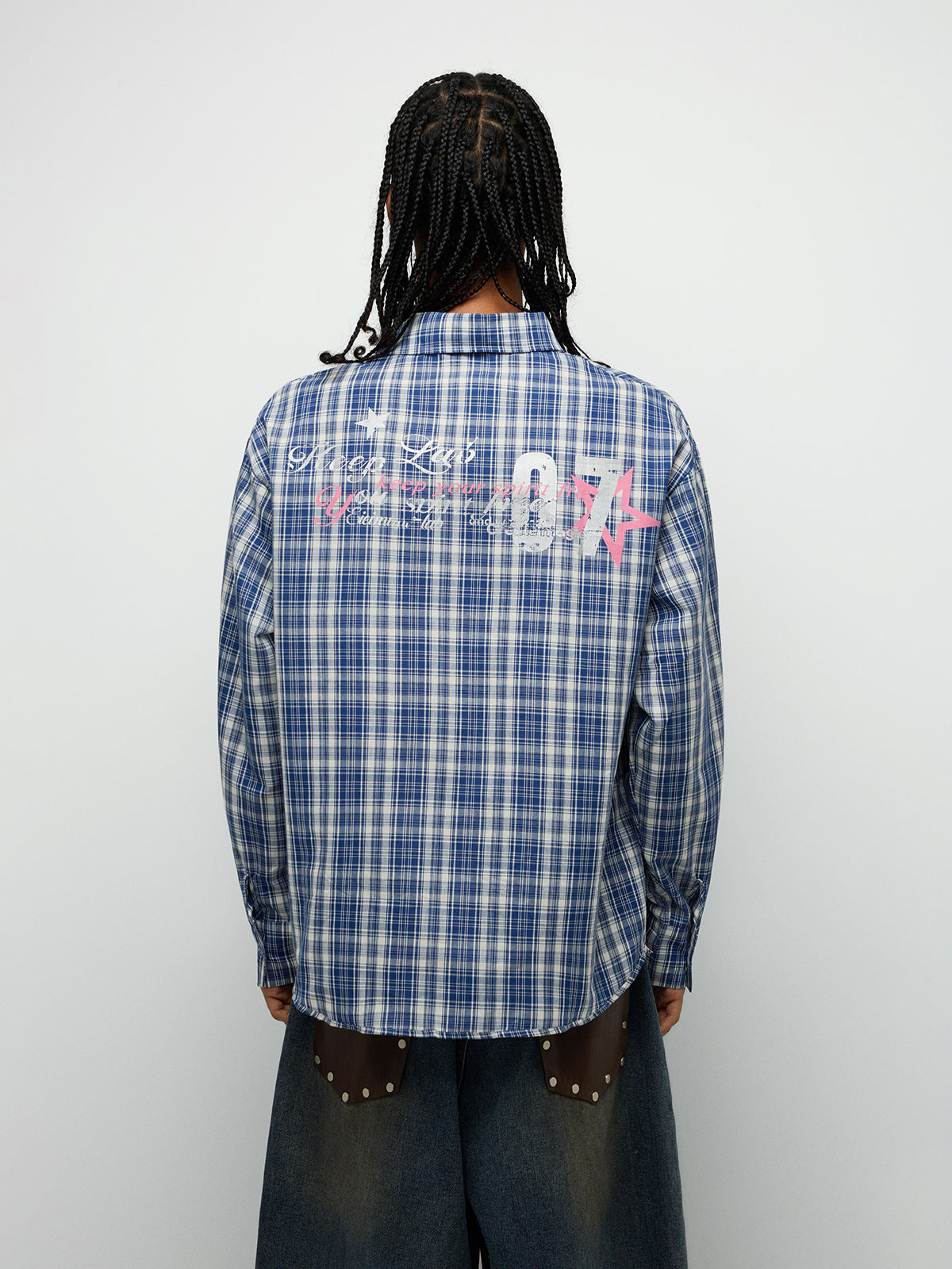 Blue Plaid Embroidered Detail Shirt – Navy Blue
