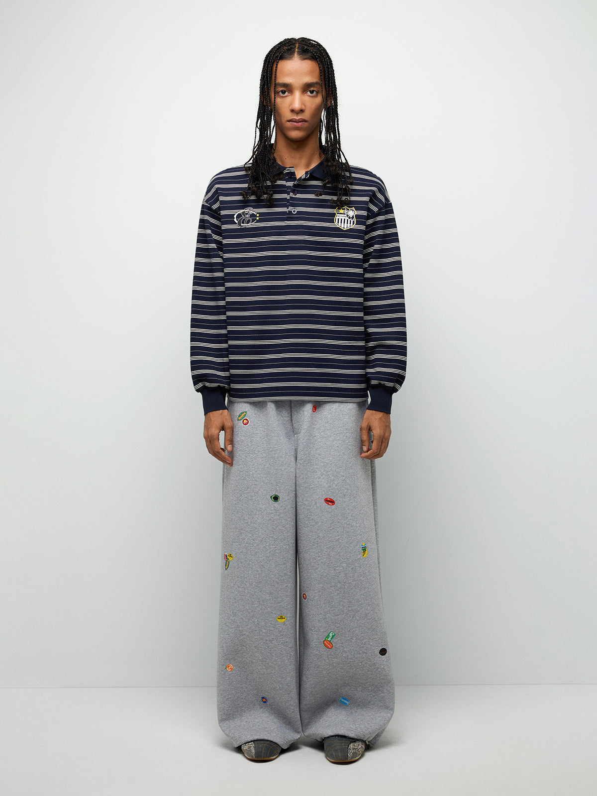 Sticker Patch Pants - Light Grey