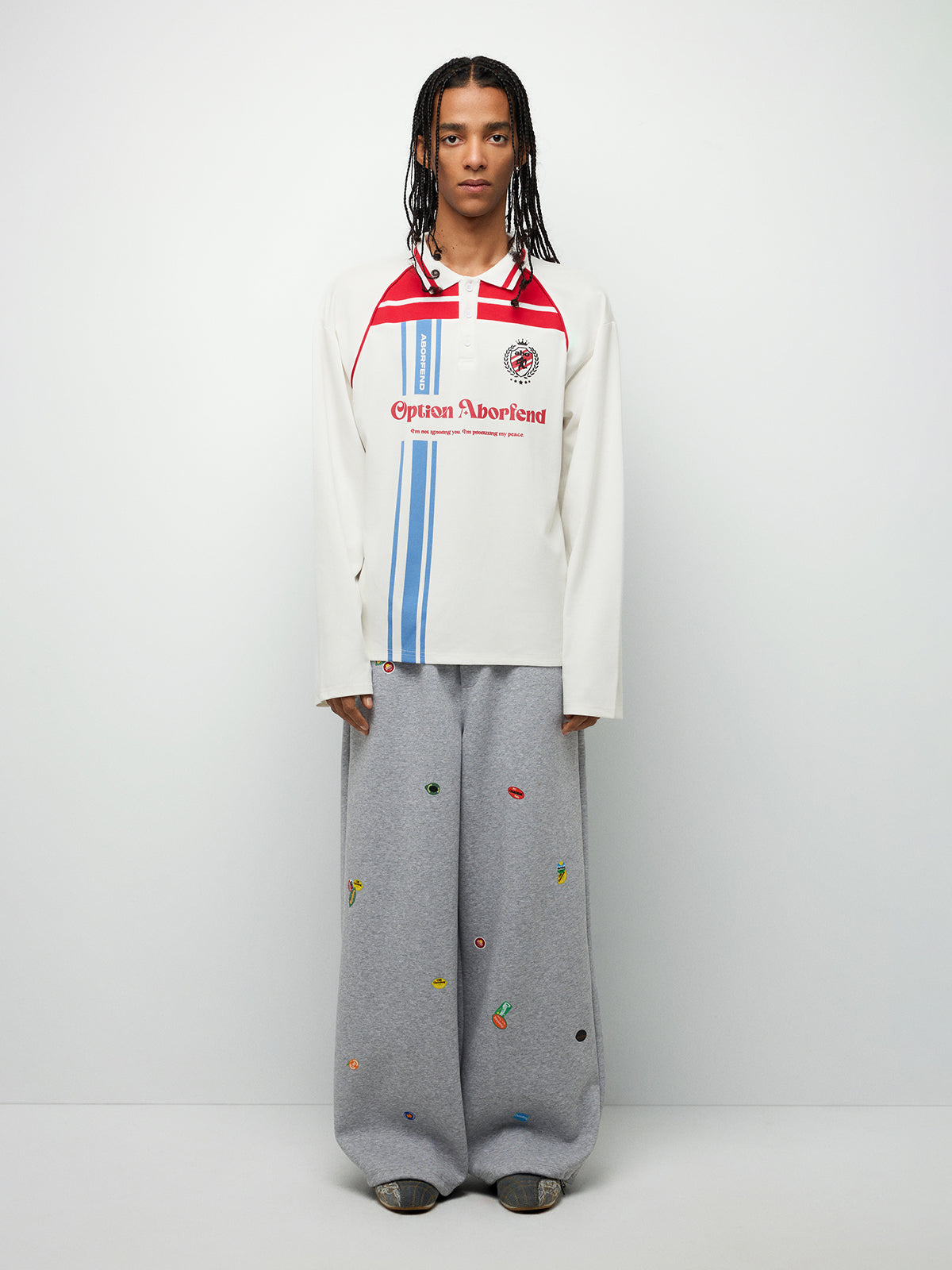 Striped Polo Long Sleeve Shirt – Clear White