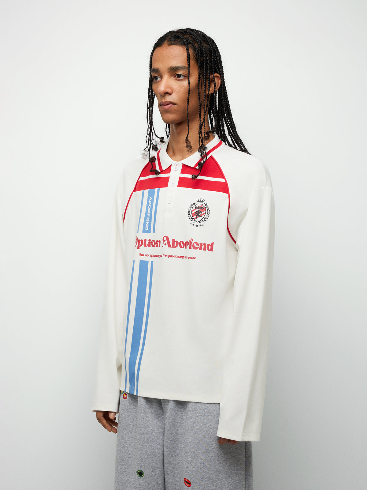 Striped Polo Long Sleeve Shirt – Clear White