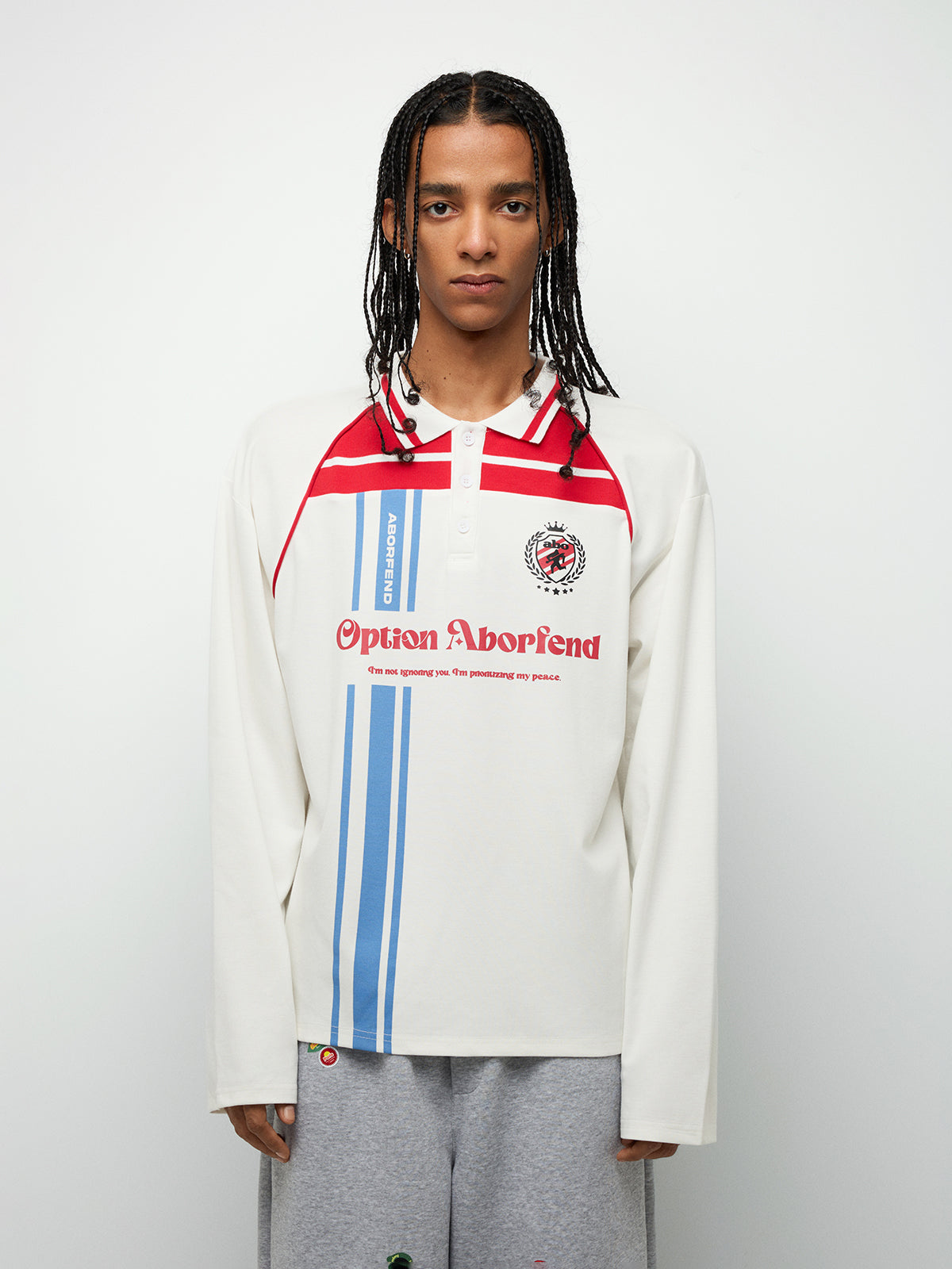 Striped Polo Long Sleeve Shirt – Clear White