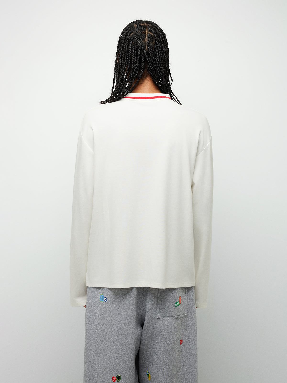 Striped Polo Long Sleeve Shirt – Clear White