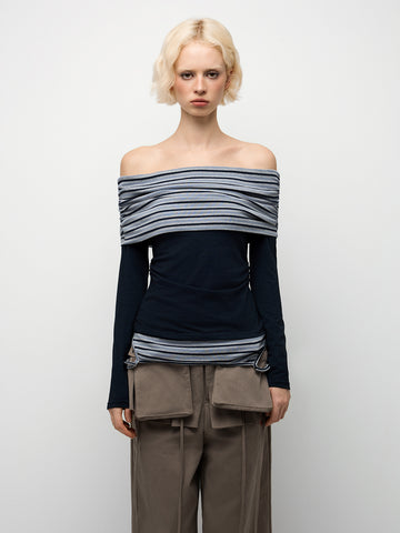 Serene Line Off-Shoulder Top – Noir Stripe