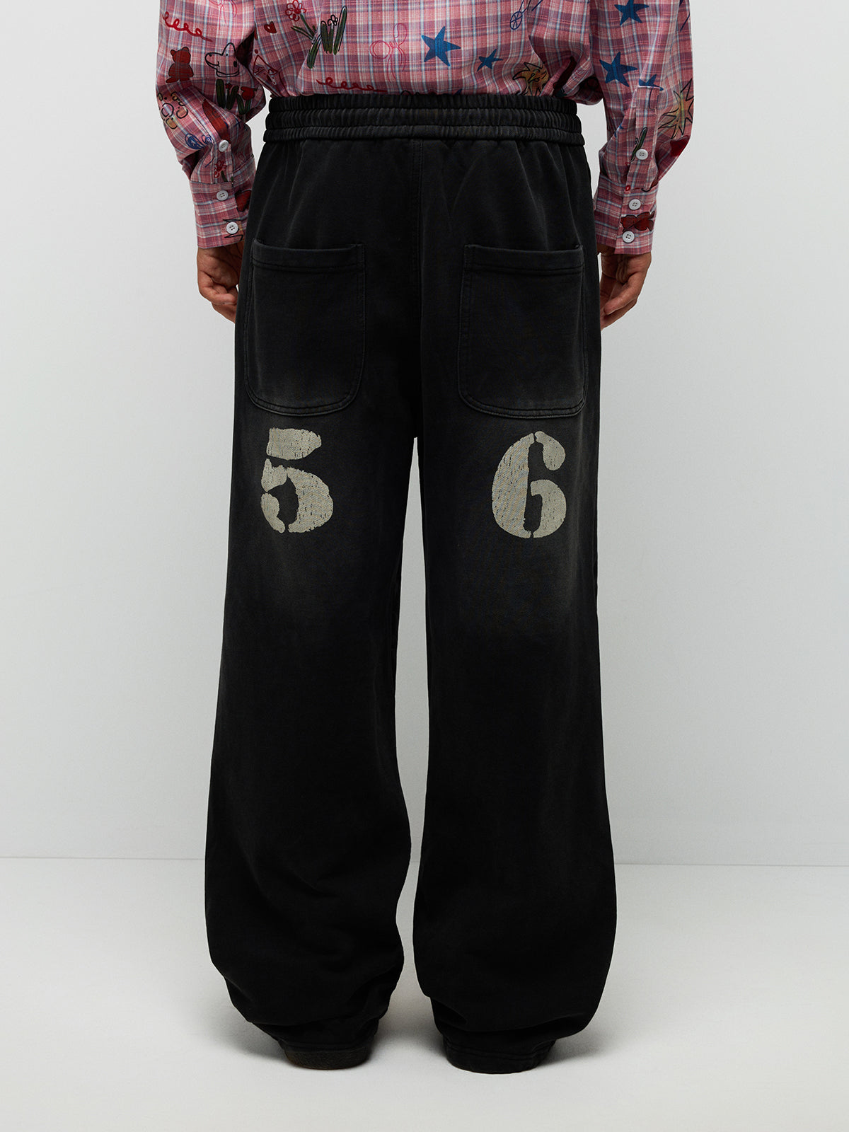 Crest Patch Wide-Leg Pants – Light Black