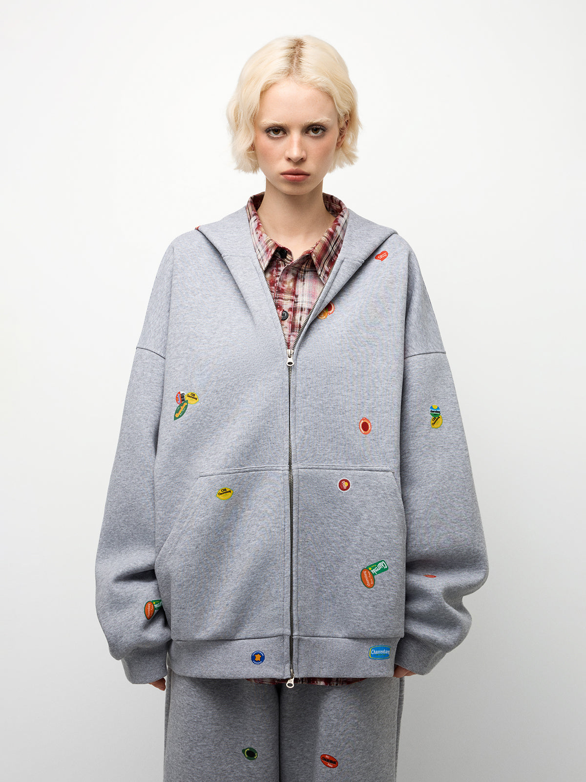 Doodle Zip Hoodie - Cloud Grey