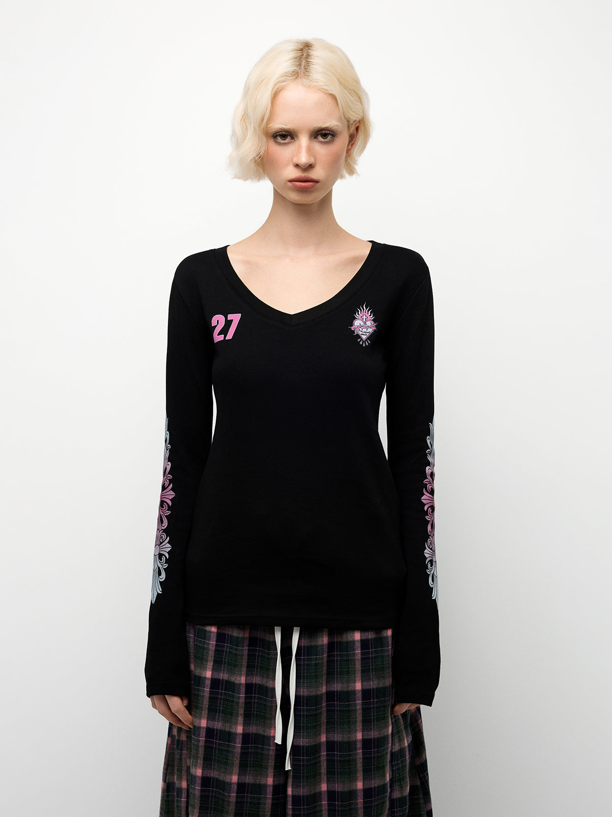 Gothic Heart Sleeve Top - Charcoal Black